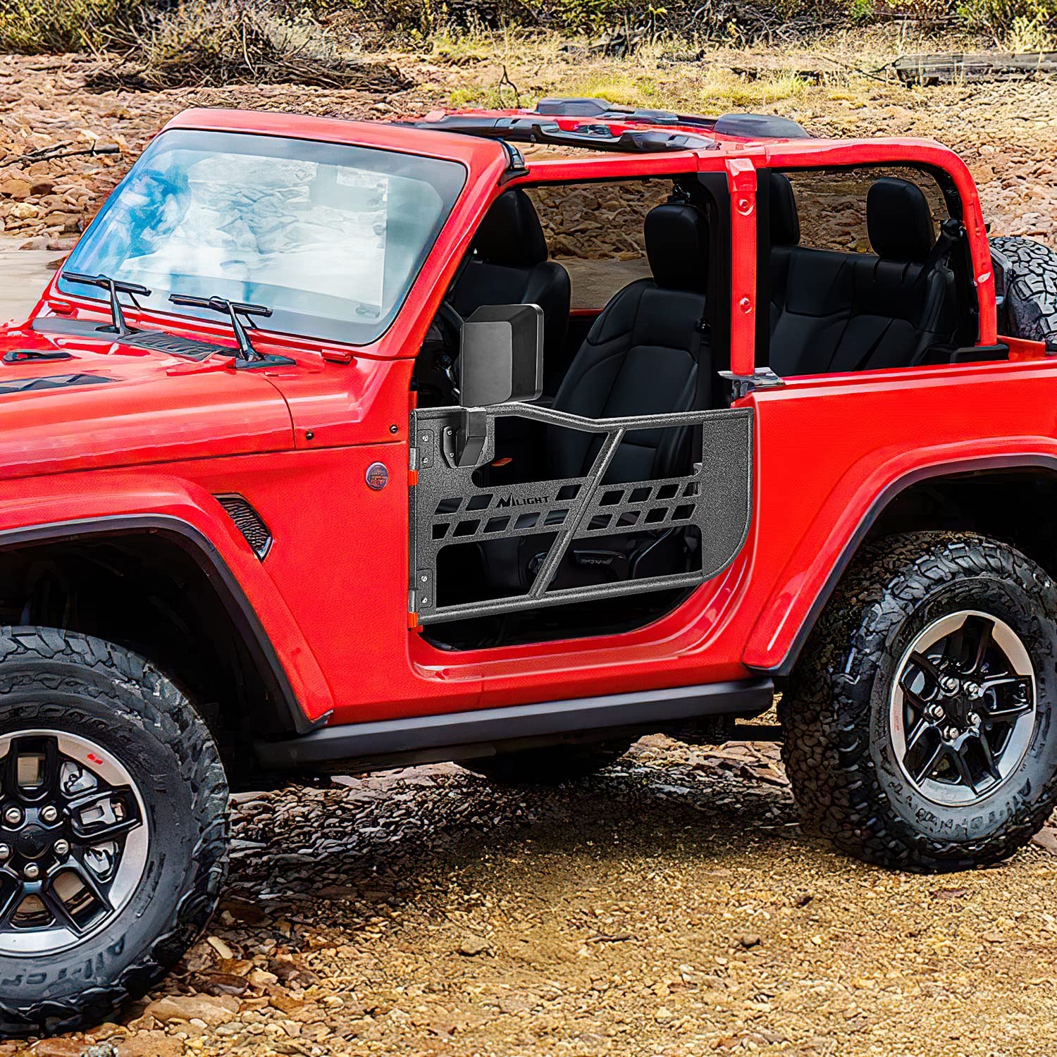 Installed on Car Nilight Front Tubular Doors with Side View Mirrors | 2018-2023 Jeep Wrangler JL | 2020-2023 Gladiator JT 2 Door