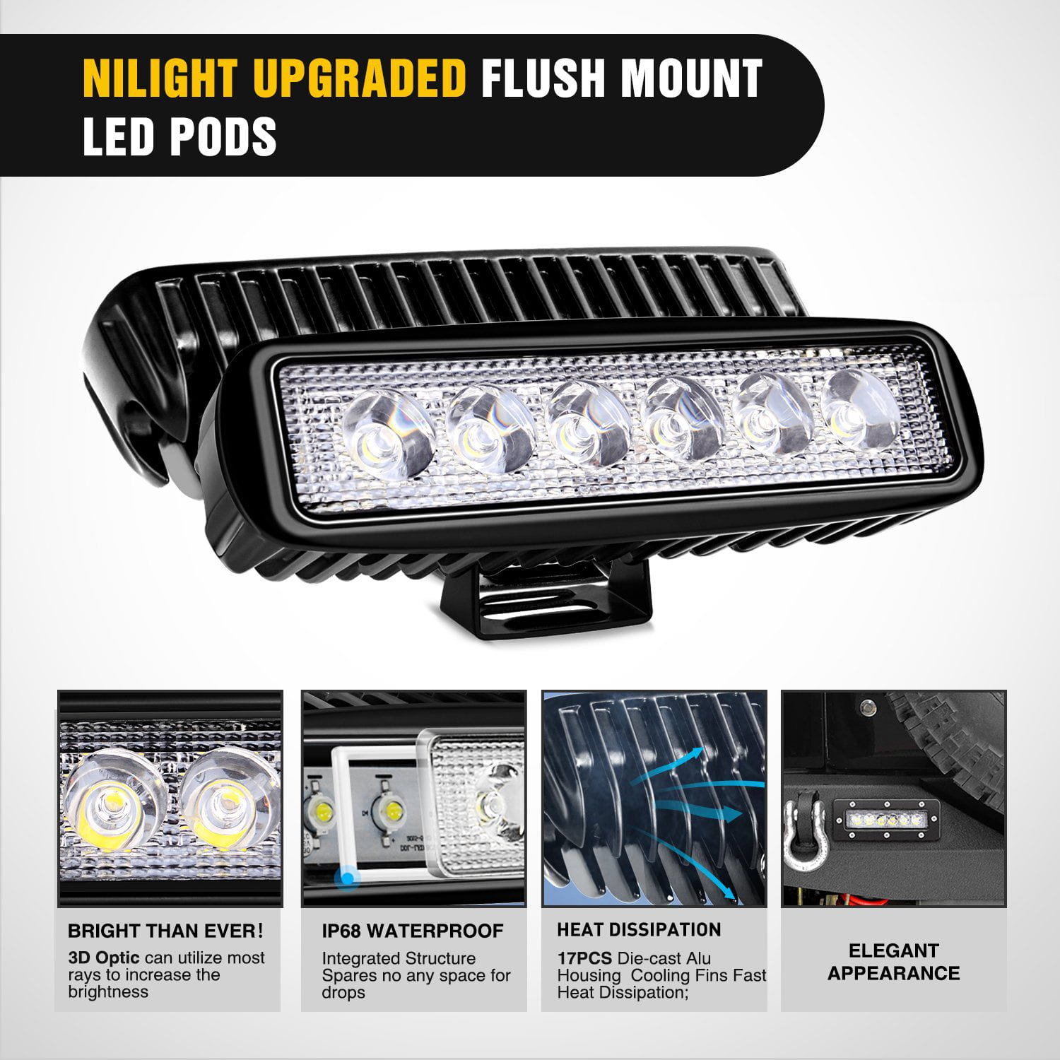 LED Pods of Nilight Rear Bumper Kit for 1987-2006 Jeep Wrangler TJ & YJ