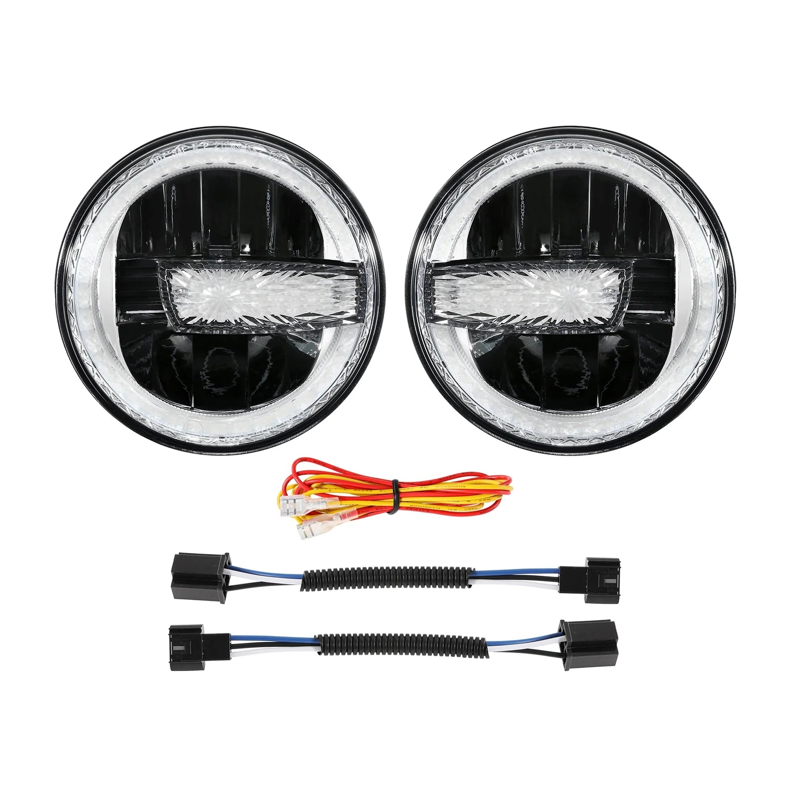 Auxbeam (2PCS/SET) 7 Inch 90W Dot Approved Led Headlights With Halo Ring DRL & High Low Beam