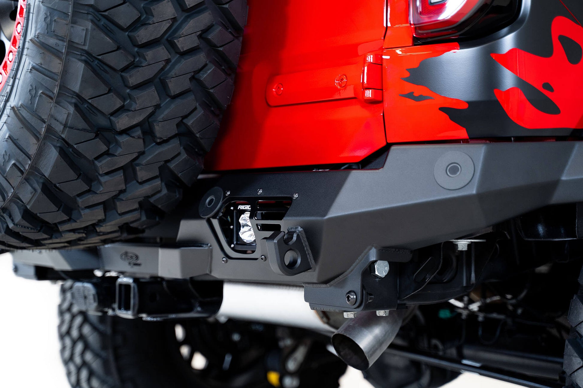 Rigid Light from Side on Installed ADD Ford Bomber Rear Bumper | 2021-2023 Bronco