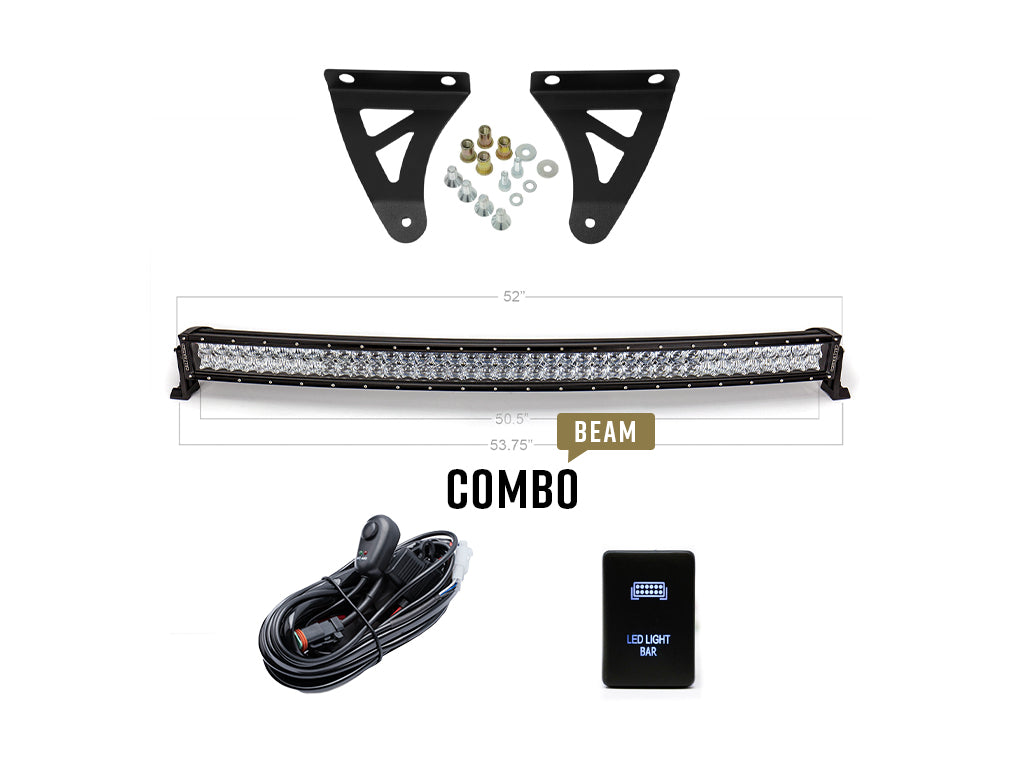 Combo Beam All Components of Cali Raised 52" Curved LED Light Bar Roof Brackets Kit | 2007-2021 Toyota Tundra