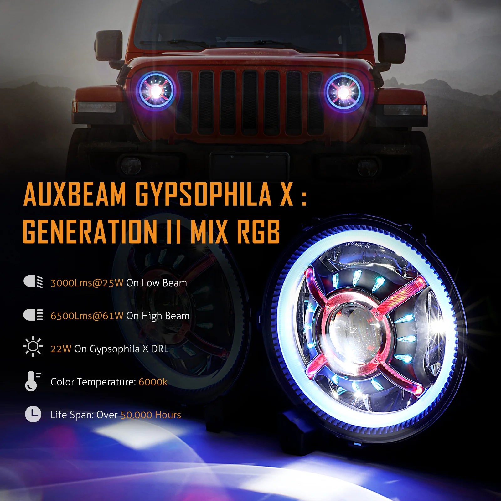 Auxbeam (2pcs/set) 9 inch RGB Headlights Replacement Bluetooth control