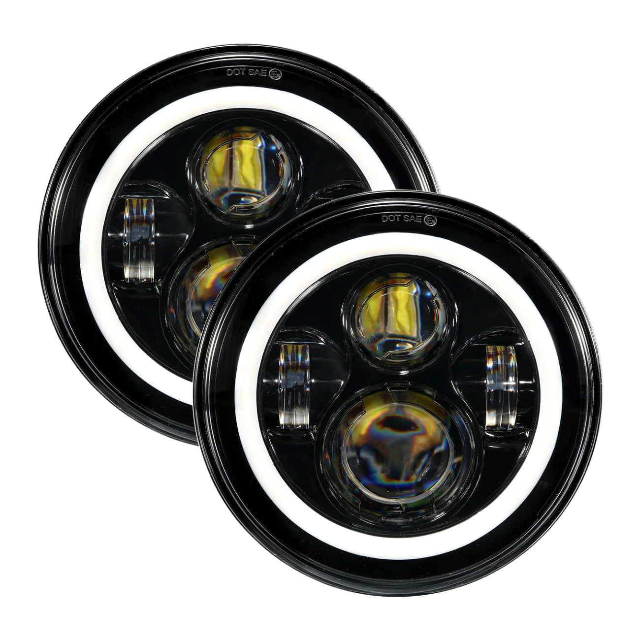 Auxbeam 7" LED Halo Headlights + 5D-PRO 52" Straight LED Light Bar + Windshield Mounting Brackets + 18W Spot Beam Pod Lights Set