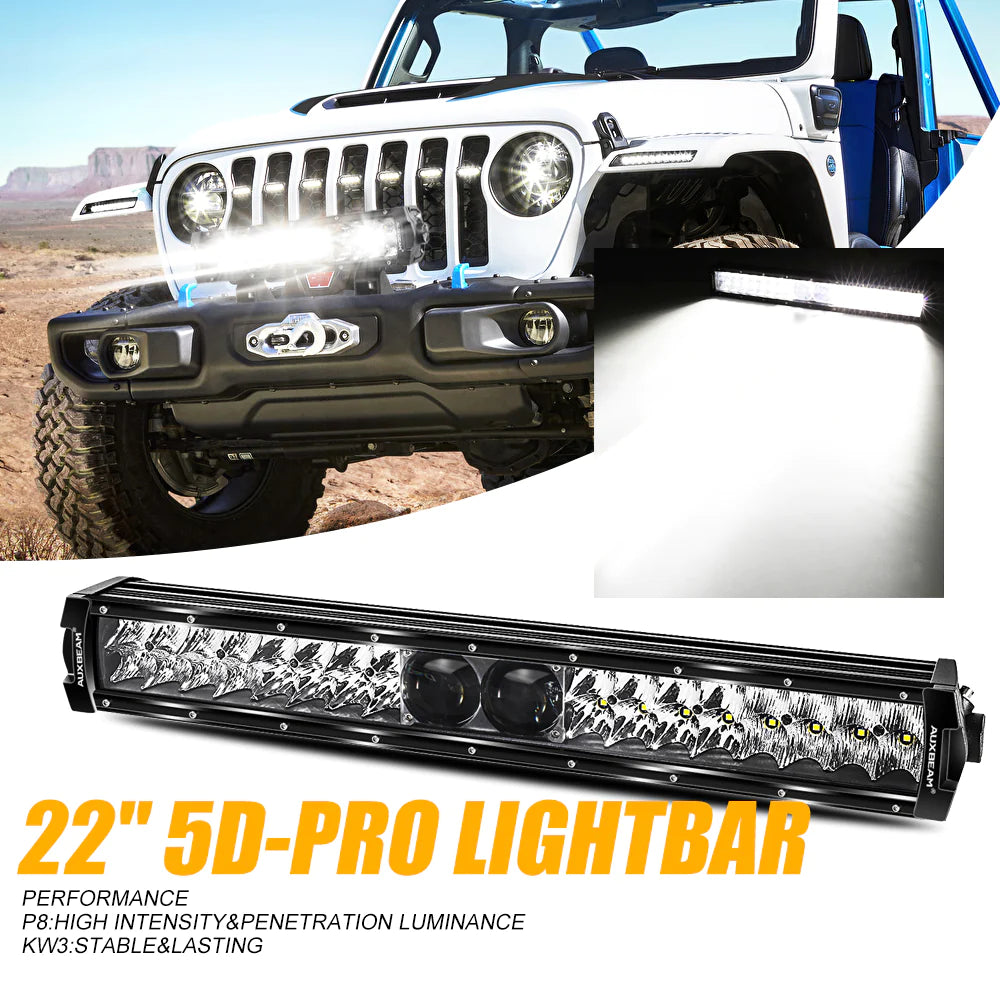 Auxbeam New 22 Inch 5D-PRO Series 22000LM Spot Beam Off Road Led Light Bar