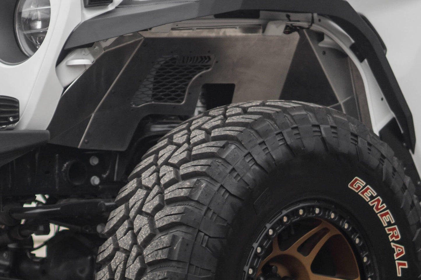 Installed on Car ADD Jeep Rock Fighter Front Inner Fender Liners | 2018 - 2023 Wrangler JL