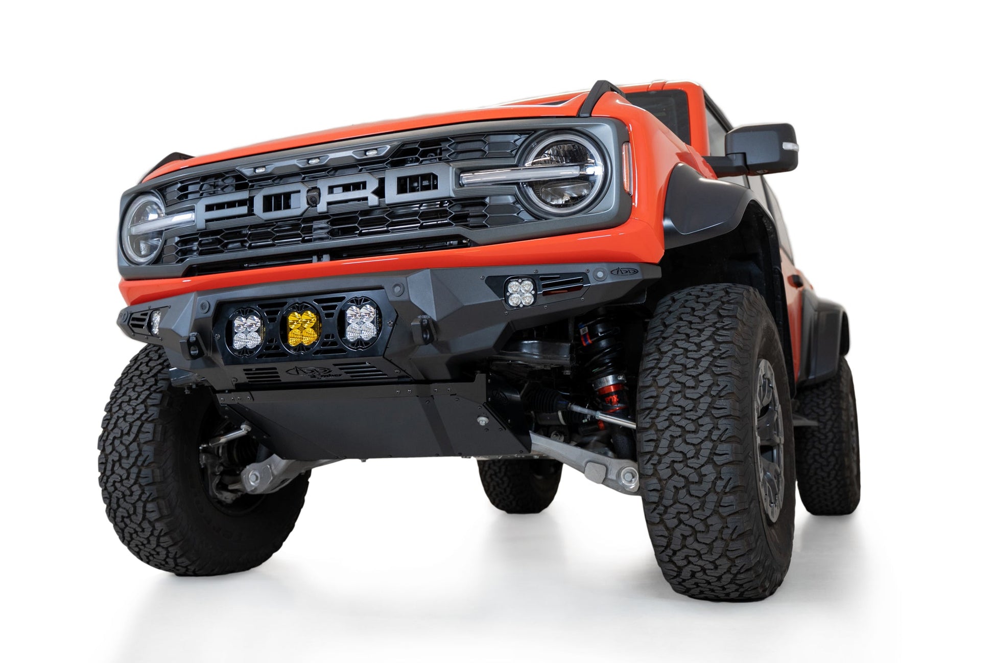 Installed on Car ADD Ford Front Skid Plate | Rock Fighter & Bomber Bumpers | 2023 Bronco Raptor