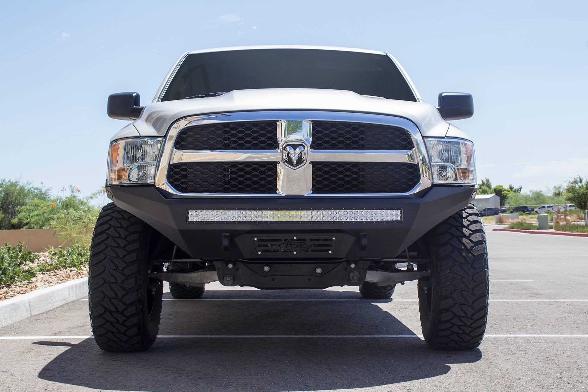 Installed on Car Front View ADD Stealth Fighter Front Bumper | 2013-2018 RAM 1500 | Heritage