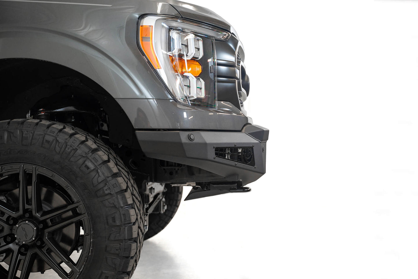 Installed on Car Side View ADD HoneyBadger Front Bumper | 2021-2023 Ford F-150