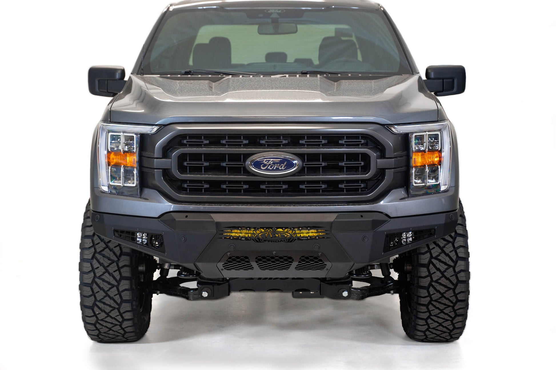 Installed on Car Front View ADD HoneyBadger Front Bumper | 2021-2023 Ford F-150