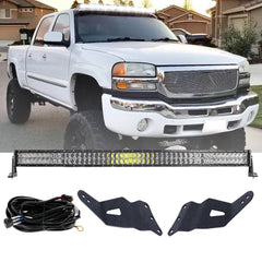 Auxbeam 52" 5D Series Curved Combo Beam LED Light Bar + 52 Inch Curved Light Bar Windshield Mounts for GMC Sierra 1500 2500 3500, 2000-2006 GMC Yukon 4WD/2WD