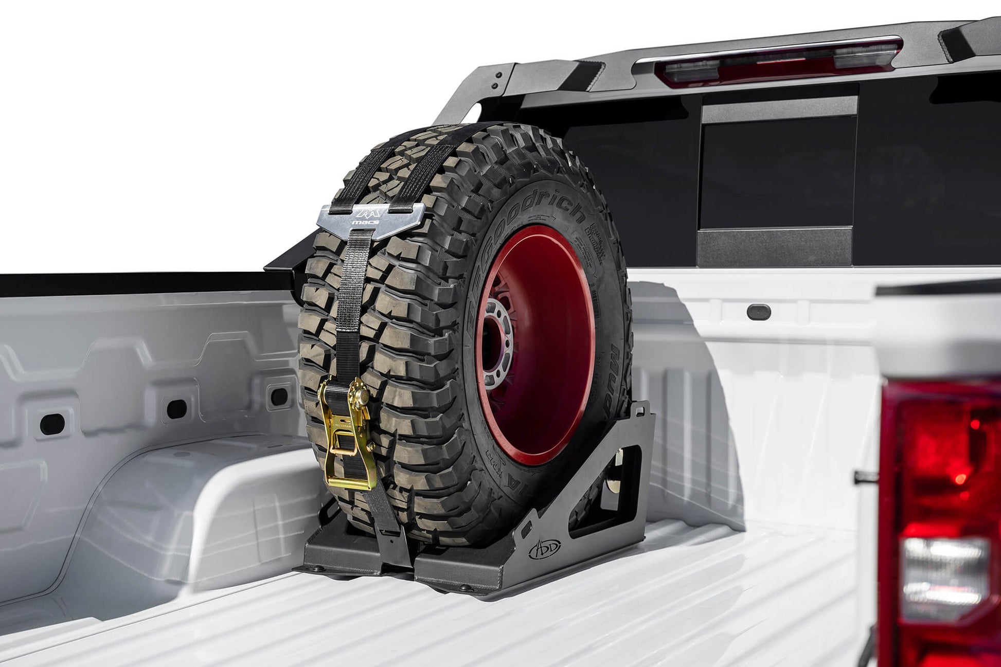 One Wheel on Addictive Desert Designs Universal Tire Carrier