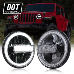 Auxbeam (2PCS/SET) 7 Inch 90W Dot Approved Led Headlights With Halo Ring DRL & High Low Beam