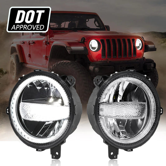 Auxbeam (2pcs/set) 9 Inch 120W DOT Approved LED Headlights with Halo Ring DRL & High Low Beam