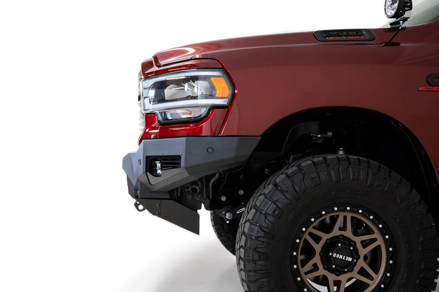 Side View of Installed ADD Bomber Front Bumper (RIGID) | 2019-2023 RAM 2500/3500