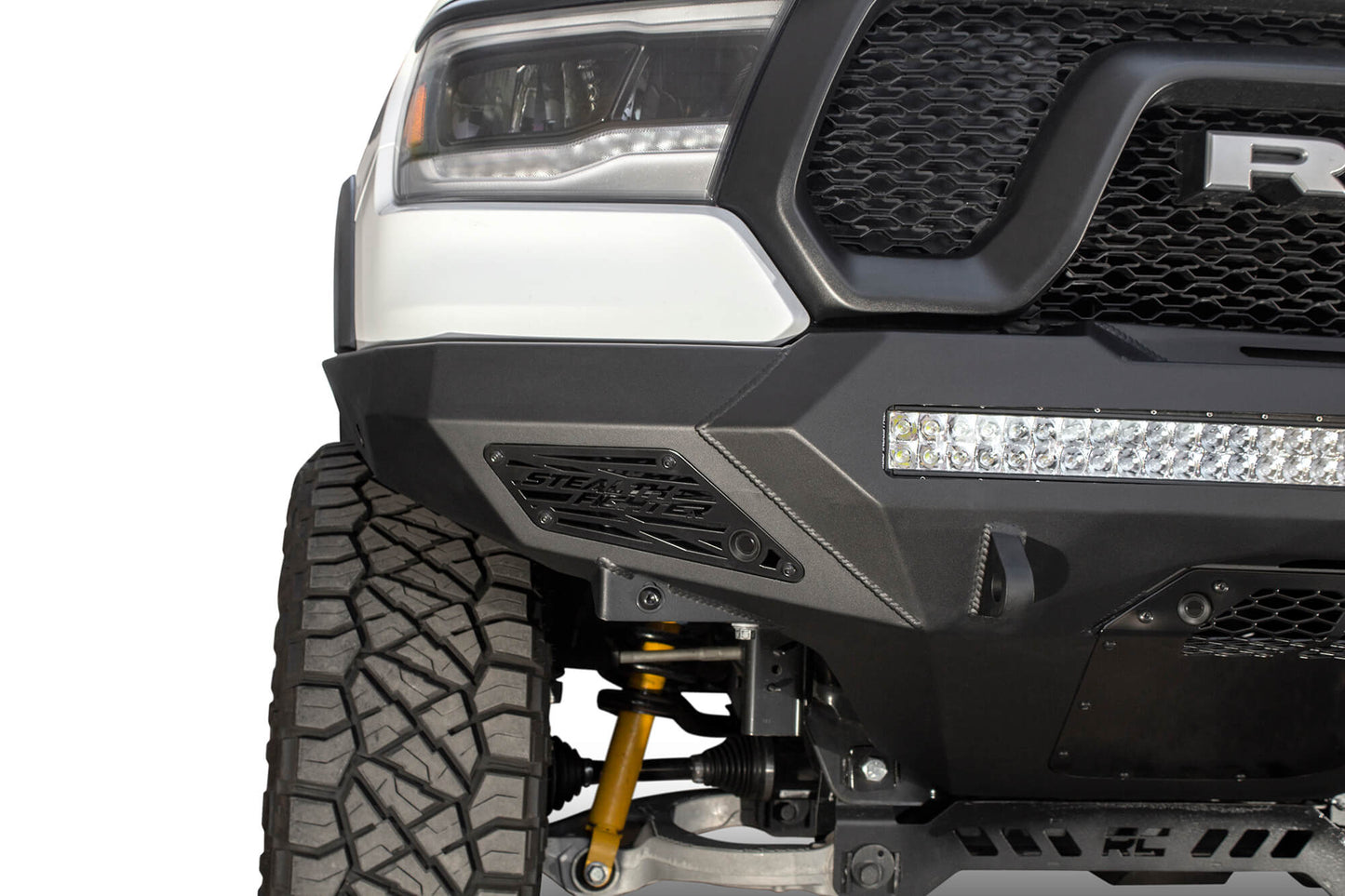 Corner View of ADD Stealth Fighter Front Bumper | 2019-2023 RAM Rebel