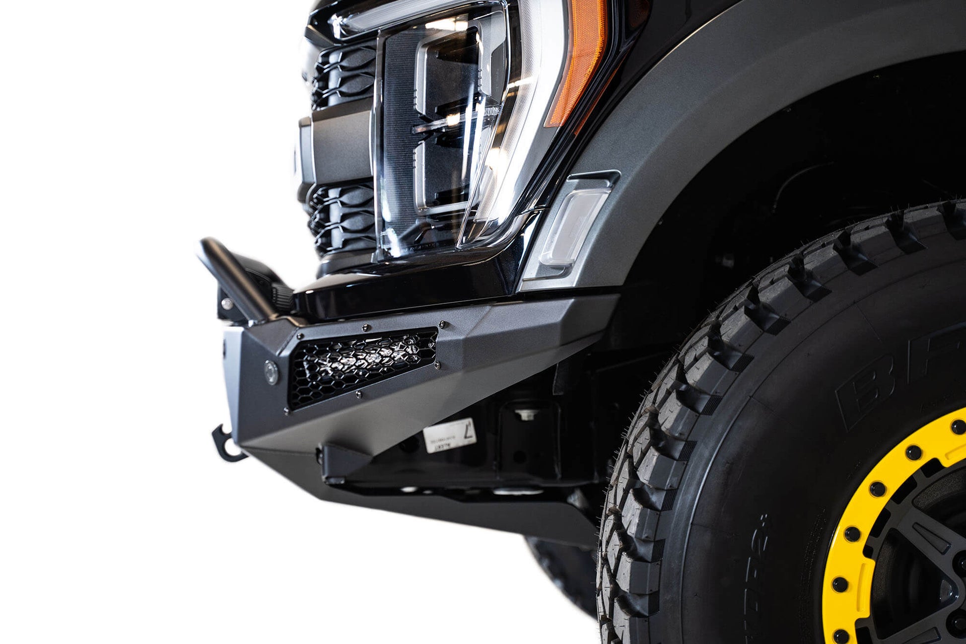 View from Side ADD HoneyBadger Front Bumper W/ Top Hoop | 2021-2023 Ford F-150 Raptor/Raptor R