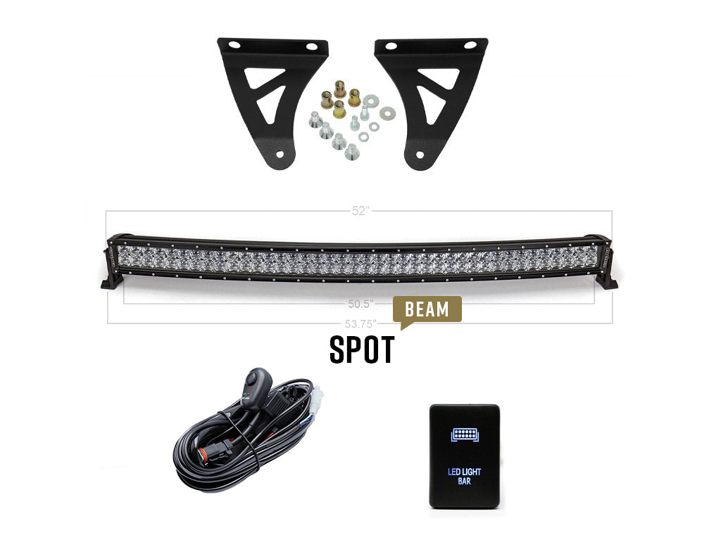Spot Beam All components of Cali Raised 52" Curved LED Light Bar Roof Brackets Kit | 2007-2021 Toyota Tundra