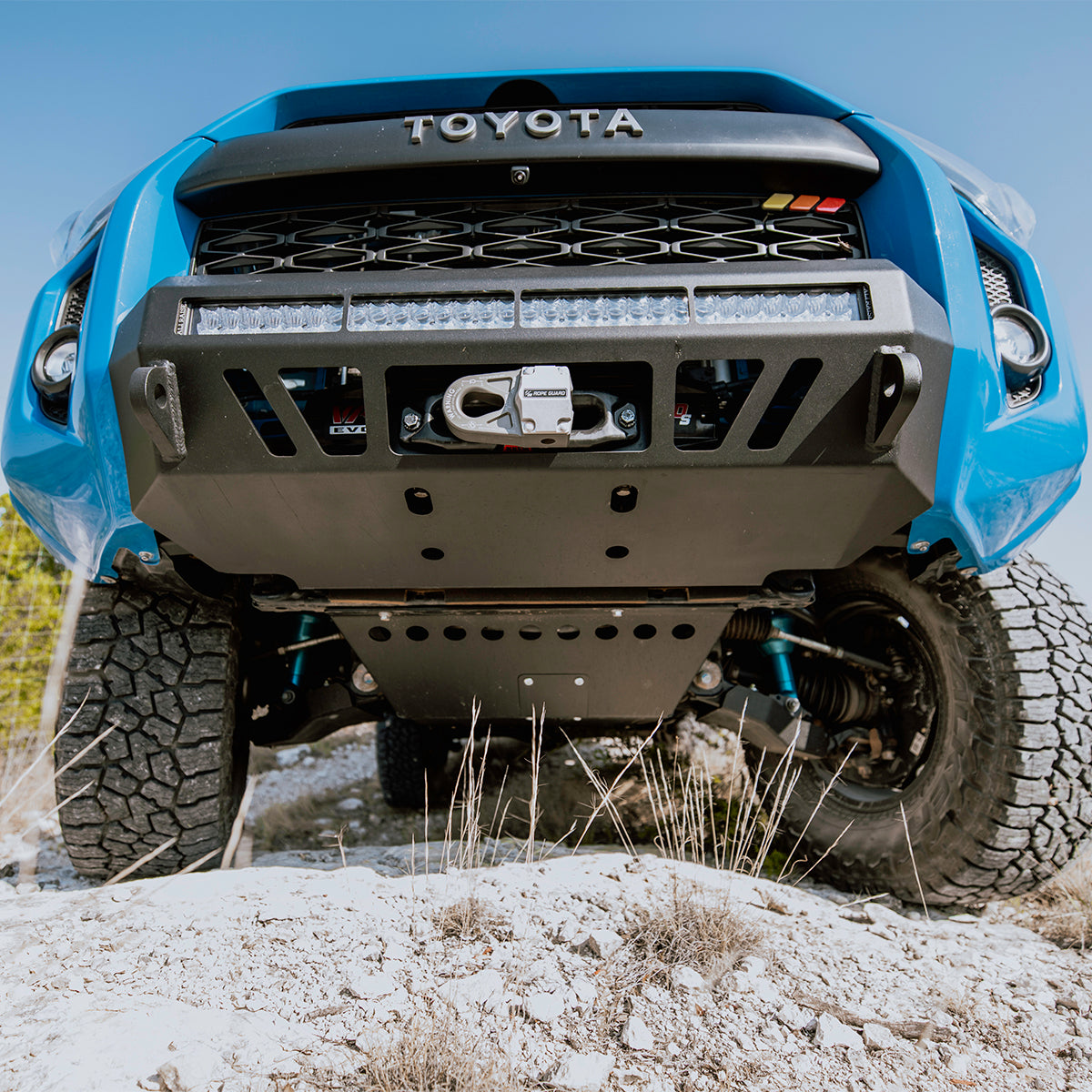 Close Look From Under The Car Installed Cali Raised Complete Skid Plate Collection For 2014+ 4Runner