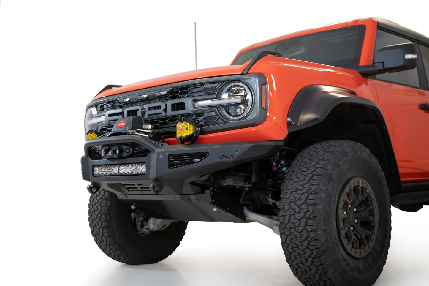 Installed on Car ADD Rock Fighter Winch Front Bumper | 2023 Ford Bronco Raptor