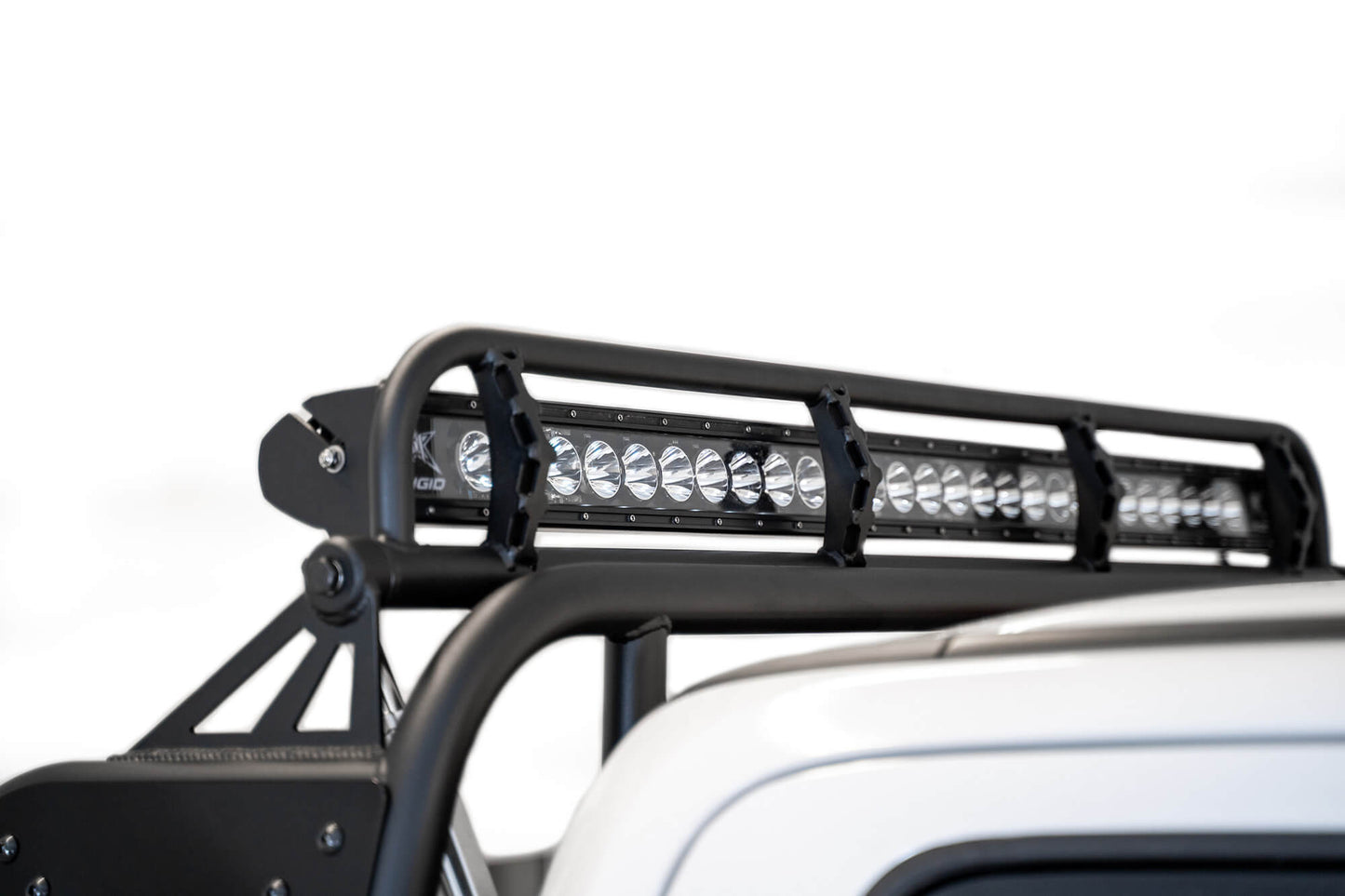 Installed on Car with Light Bar Close View ADD Ford Race Series Chase Rack | 2017-2022 Super Duty | Heritage