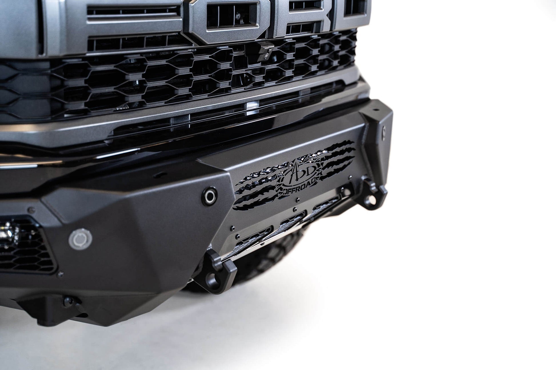 Front Side of Installed ADD HoneyBadger Front Bumper | 2021-2023 Ford F-150 Raptor/Raptor R