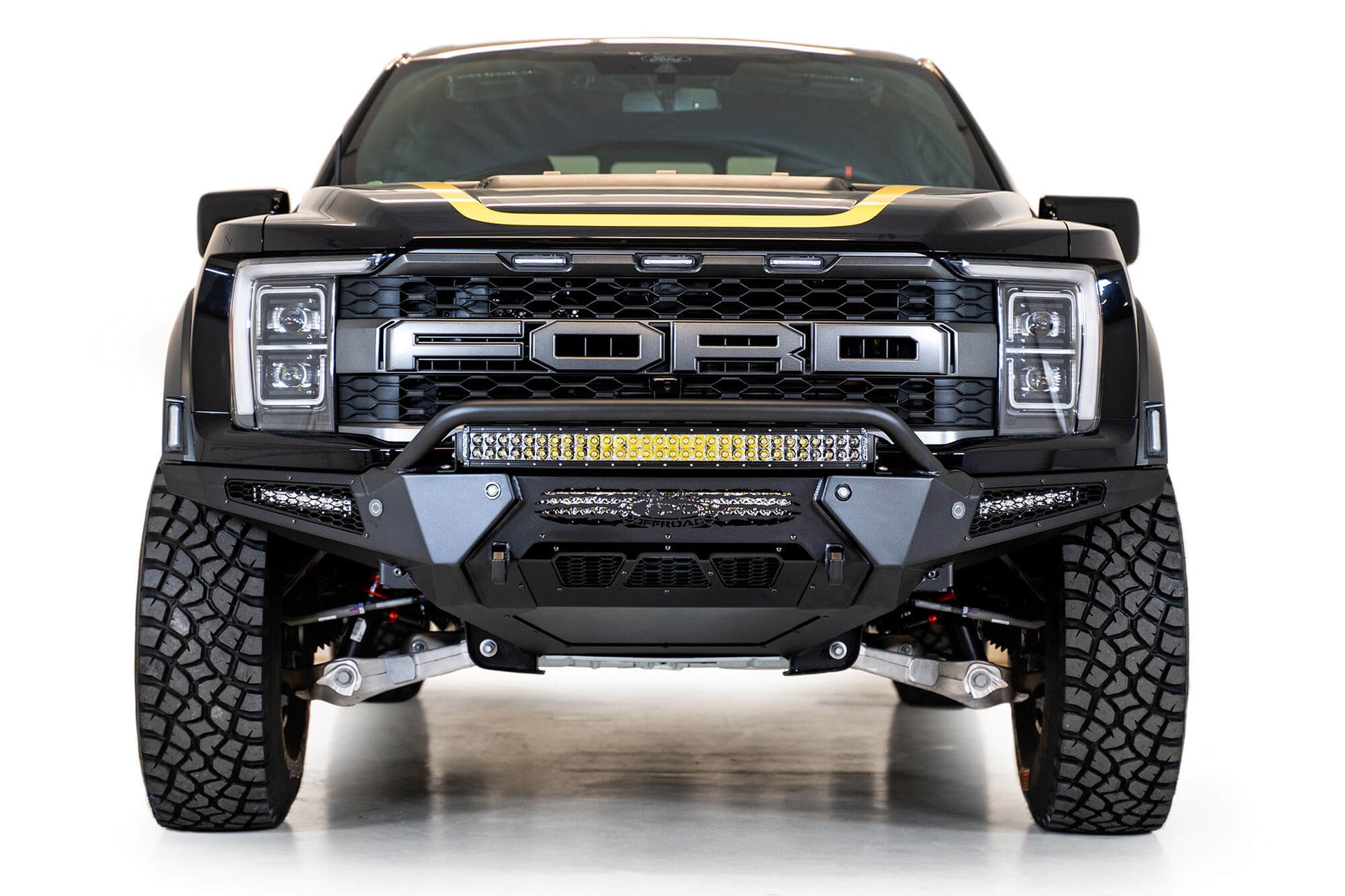 Installed on Car ADD HoneyBadger Front Bumper W/ Top Hoop | 2021-2023 Ford F-150 Raptor/Raptor R