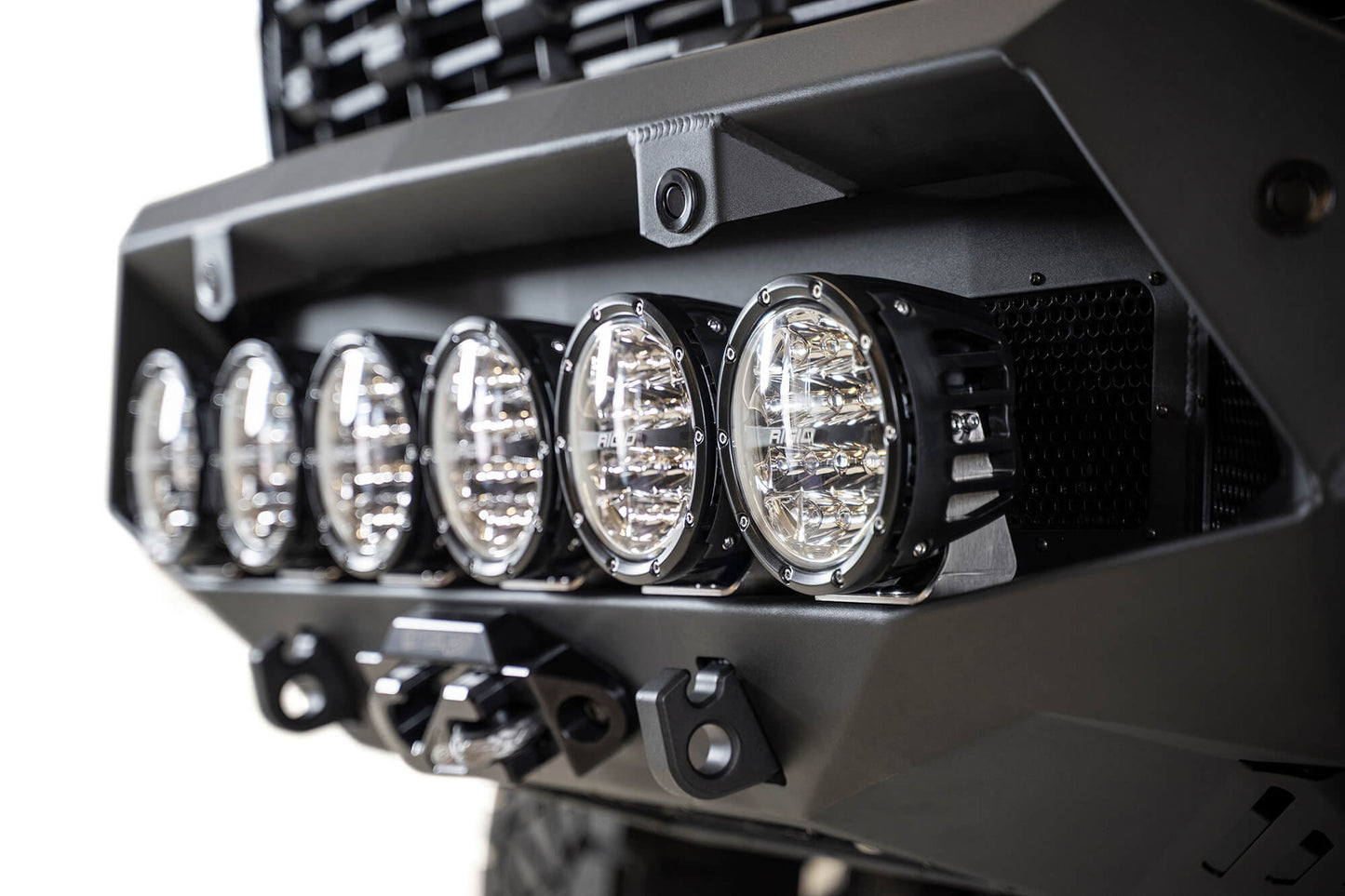 Installed on Car with Round Lights Front View ADD Chevy Bomber HD Front Bumper | 2020-2023 Chevy 2500/3500