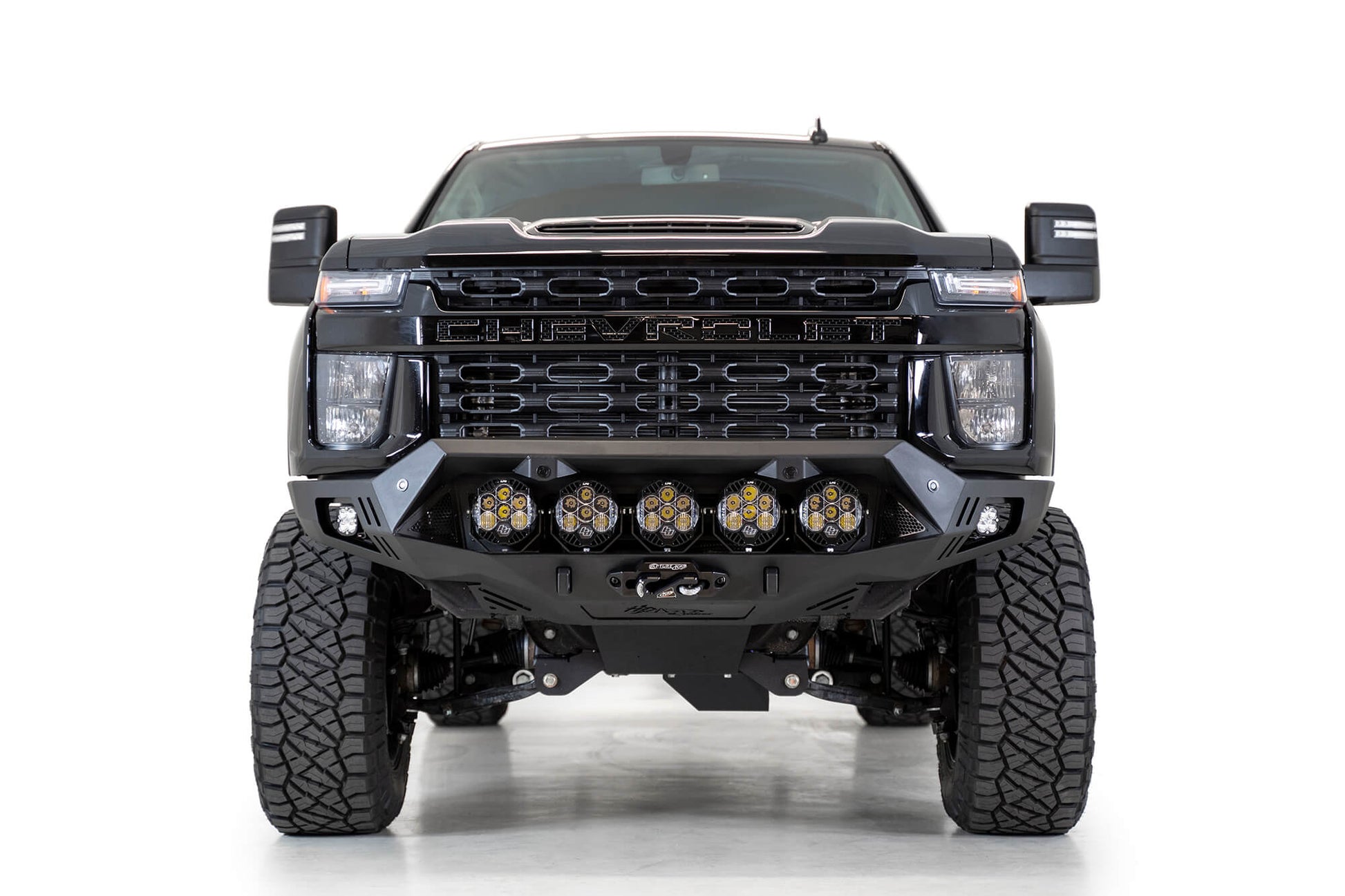 Installed on Car with Round Amber Lights ADD Chevy Bomber HD Front Bumper | 2020-2023 Chevy 2500/3500