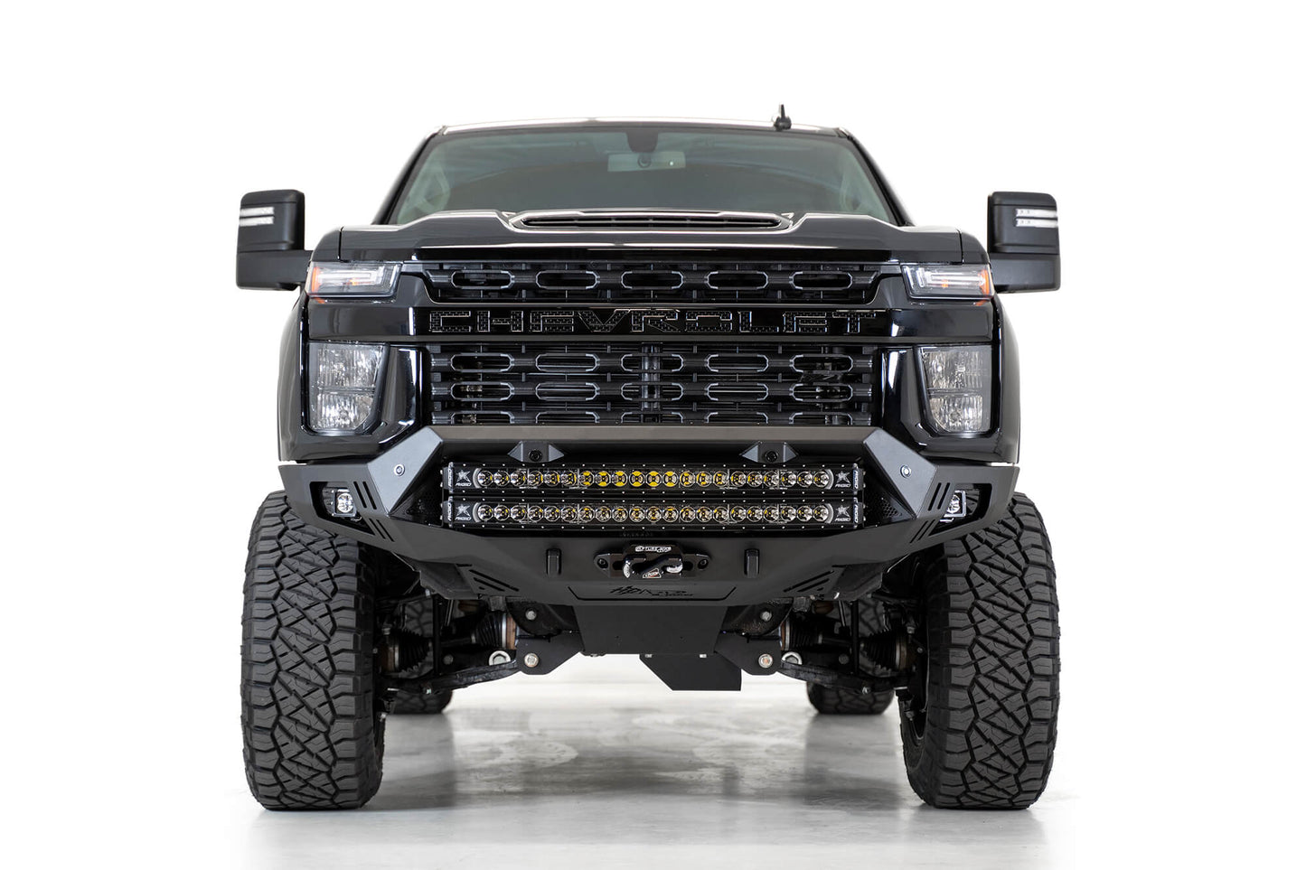 Installed on Car with Light Bar ADD Chevy Bomber HD Front Bumper | 2020-2023 Chevy 2500/3500