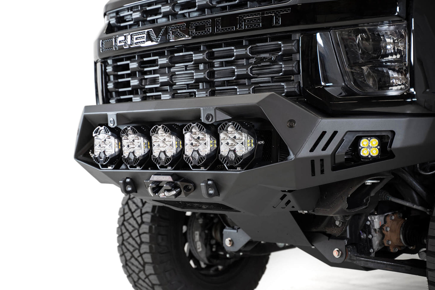 Intalled on Car Front Side View ADD Chevy Bomber HD Front Bumper | 2020-2023 Chevy 2500/3500