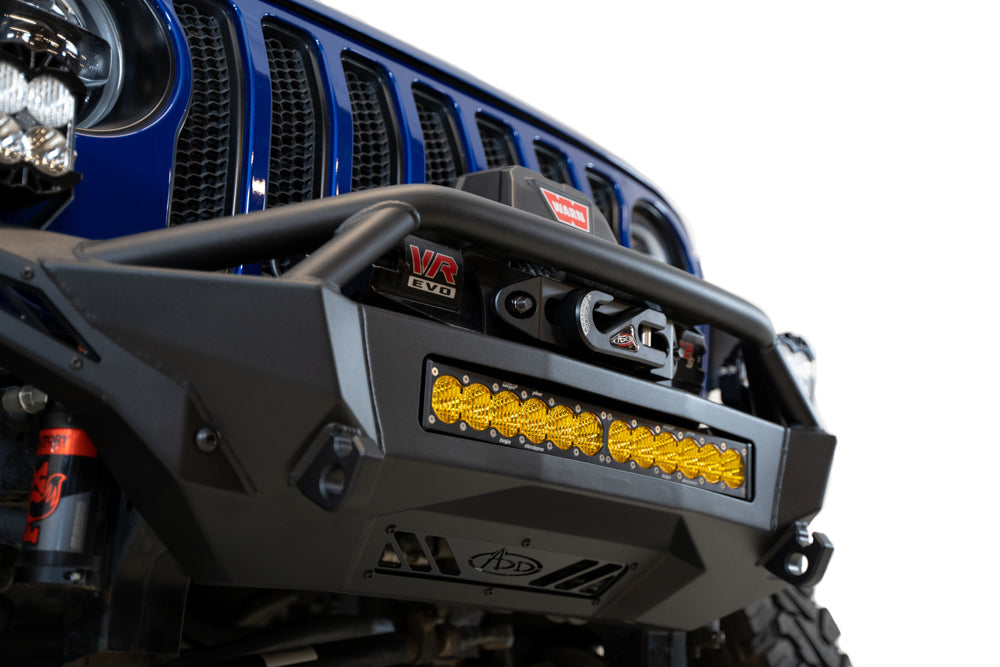 Installed on Car Close Front View ADD Stealth Fighter Front Bumper | 2018-2023 Jeep JL/JT