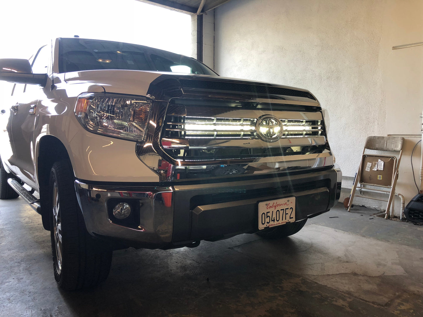 Installed on Car Cali Raised 42" Hidden Grille Curved LED Light Bar Brackets Kit | 2014-2021 Toyota Tundra